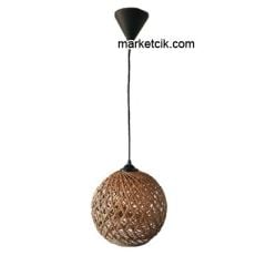 Tarzavize Hasır Şapkalı Siyah Kablolu Avize Avize+Led Ampul