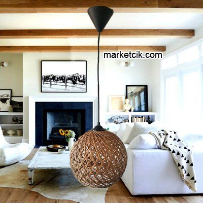 Tarzavize Hasır Şapkalı Siyah Kablolu Avize Avize+Led Ampul