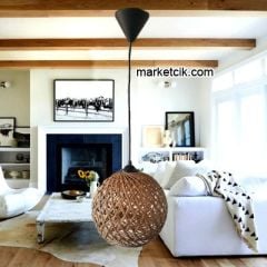 Tarzavize Hasır Şapkalı Siyah Kablolu Avize Avize+Led Ampul