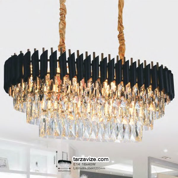 Tarzavize Kristal Cam Metal İşlemeli Dekoratif Retro Rustik Avize 10xE14 Duylu