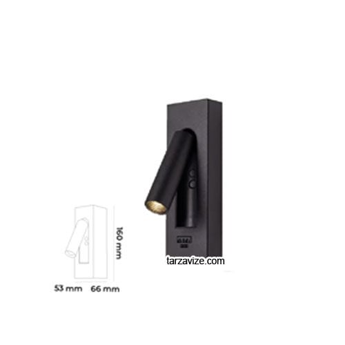 TRZ8041 Type-C - Usb Şarj Girişli Sıva Üstü Siyah LED Yatak Başı Okuma Apliği