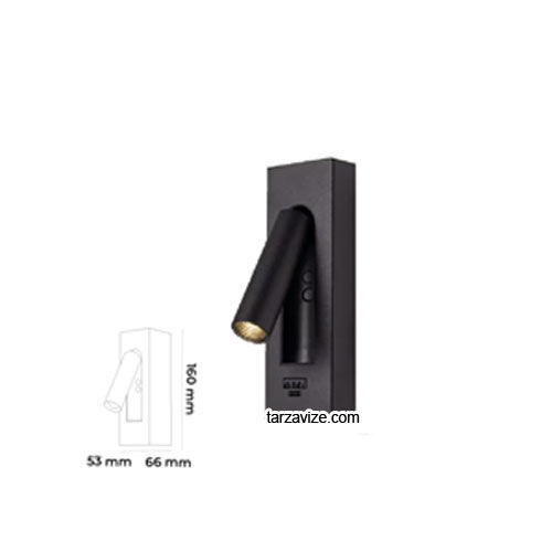 TRZ8041 Type-C - Usb Şarj Girişli Sıva Üstü Siyah LED Yatak Başı Okuma Apliği
