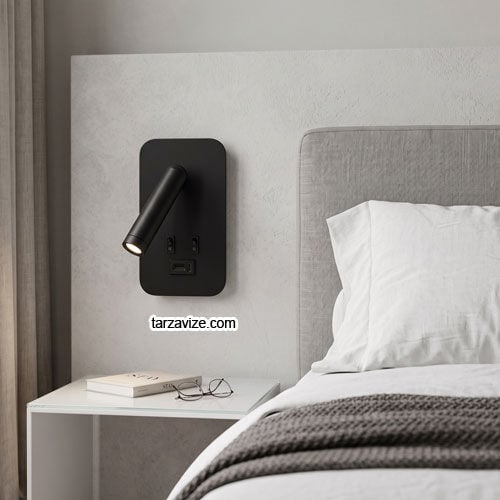 TRZ8130 Type-C - Usb Şarj Girişli Sıva Üstü Siyah LED Yatak Başı Okuma Apliği