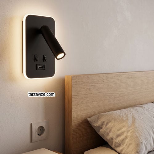 TRZ8130 Type-C - Usb Şarj Girişli Sıva Üstü Siyah LED Yatak Başı Okuma Apliği