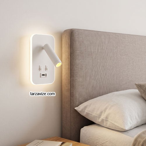 TRZ8131 Type-C - Usb Şarj Girişli Sıva Üstü Beyaz LED Yatak Başı Okuma Apliği