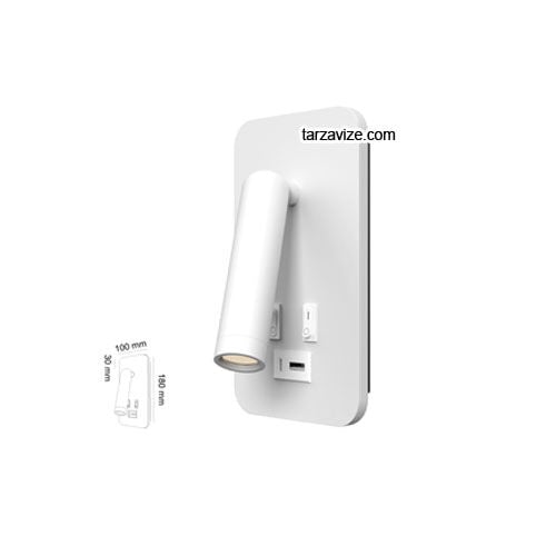 TRZ8131 Type-C - Usb Şarj Girişli Sıva Üstü Beyaz LED Yatak Başı Okuma Apliği