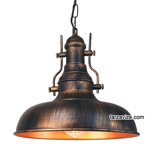 Tarzavize TRT7 Dekoratif Bakır Eskitme Tekli Retro Modern Sarkıt Avize