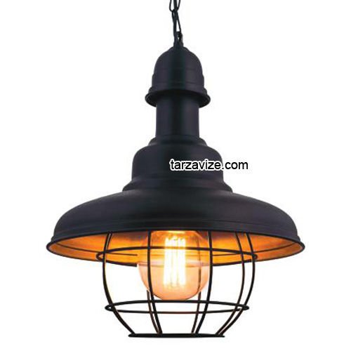 Tarzavize TRT10 Dekoratif Kafesli Siyah Tekli Retro Modern Sarkıt Avize