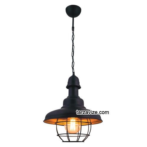 Tarzavize TRT10 Dekoratif Kafesli Siyah Tekli Retro Modern Sarkıt Avize