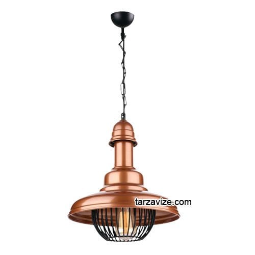 Tarzavize TRT11 Dekoratif Kafesli Bakır Tekli Retro Modern Sarkıt Avize