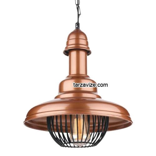 Tarzavize TRT11 Dekoratif Kafesli Bakır Tekli Retro Modern Sarkıt Avize