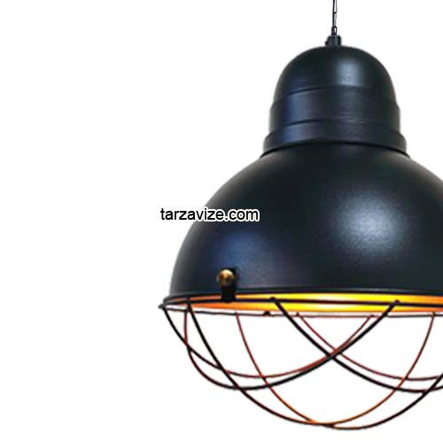 Tarzavize TRT23 Dekoratif Kafesli Siyah Tekli Retro Modern Sarkıt Avize