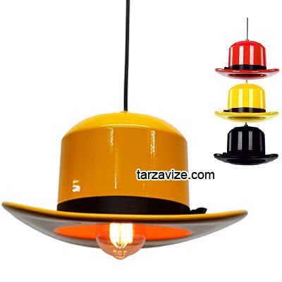 Tarzavize Dekoratif Şapka Sarı Tekli Retro Modern Sarkıt Avize