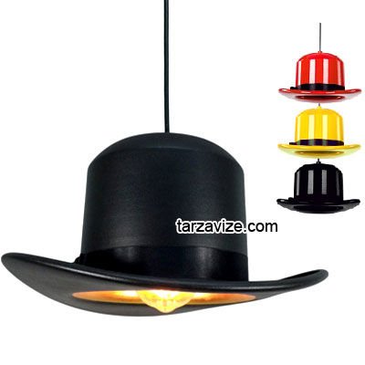 Tarzavize Dekoratif Şapka Siyah Tekli Retro Modern Sarkıt Avize