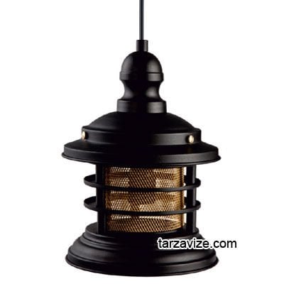 Dekoratif Siyah Fener Tekli Retro Modern Tarz Avize