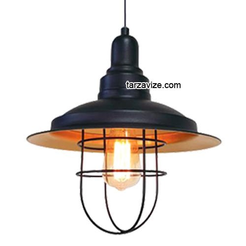 Tarzavize TRT67 Dekoratif Kafesli Siyah Tekli Retro Modern Sarkıt Avize