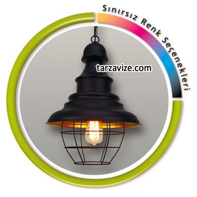 Tarzavize TLT4 Dekoratif Kafesli Siyah Tekli Retro Modern Sarkıt Avize