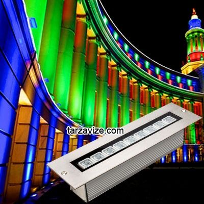 9 Watt Sıva Altı Led Wallwasher Duvar Boyama Aydınlatma Armatürü, Beyaz-Günışığı-Mavi-Kırmızı-Yeşil-Amber Işık Kırmızı