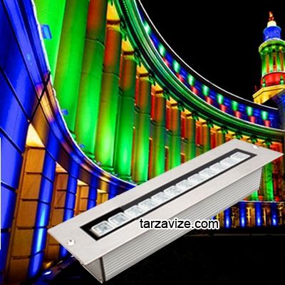 12 Watt Sıva Altı Led Wallwasher Duvar Boyama Aydınlatma Armatürü, Beyaz-Günışığı-Mavi-Kırmızı-Yeşil-Amber Işık Amber