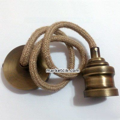 Tarzavize 80cm Duylu ve Rozanslı Dekoratif Örgülü Halat Sarkıt Porselen Duy