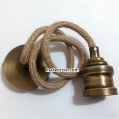 Tarzavize 80cm Duylu ve Rozanslı Dekoratif Örgülü Halat Sarkıt Porselen Duy