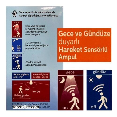 Ecolite Gece ve Gündüze Duyarlı Hareket Sensörlü 9 Watt Led Ampul Sarı Işık