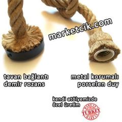 Tarzavize 2 Metre Duylu ve Rozanslı 2cm Dekoratif Halat Sarkıt Avize Porselen Duy