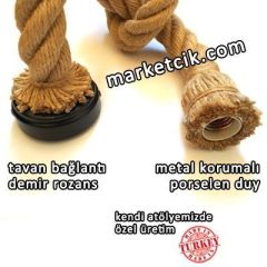 Tarzavize 5 Metre Duylu ve Rozanslı 3cm Dekoratif Halat Sarkıt Avize Porselen Duy