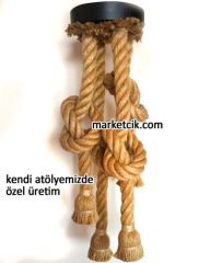 Tarzavize Dekoratif 4 lü Halat Sarkıt Avize, Metal Duylu ve Rozanslı Porselen Duy